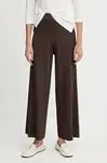 Kalhoty Weekend Max Mara SUPERBO dámské, hnědá barva, široké, high waist, 2525336011600
