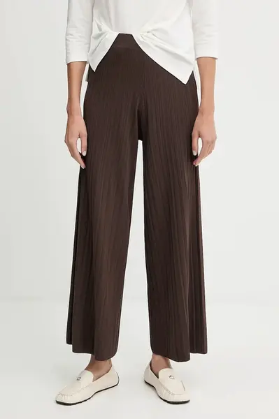 Kalhoty Weekend Max Mara SUPERBO dámské, hnědá barva, široké, high waist, 2525336011600