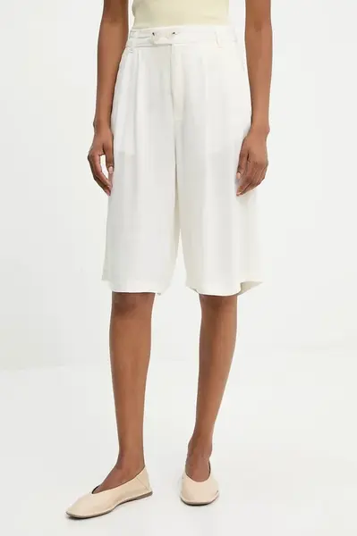 Lněné kraťasy Answear.LAB dámské, bílá barva, high waist