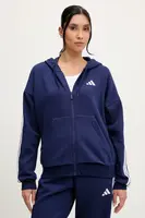 Mikina adidas 3-Stripes dámská, modrá barva, s kapucí, s aplikací, JY3083