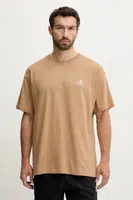 Bavlněné tričko adidas Originals Essentials pánské, hnědá barva, s aplikací, JV5944