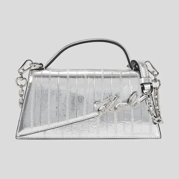 Kožená kabelka Karl Lagerfeld K/SIGNATURE stříbrná barva, A3W30050
