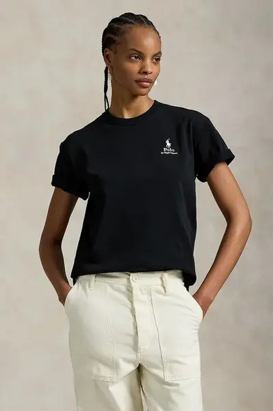 Bavlněné tričko Polo Ralph Lauren dámské, černá barva, 211971712