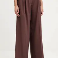 Kalhoty HUGO dámské, hnědá barva, high waist, 50544107