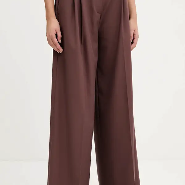 Kalhoty HUGO dámské, hnědá barva, high waist, 50544107