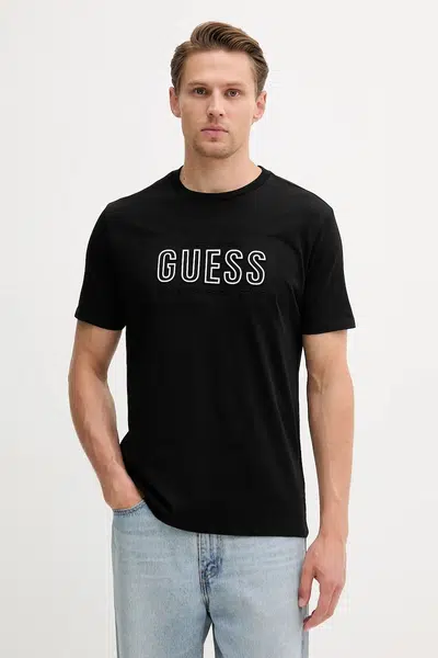 Bavlněné tričko Guess pánské, černá barva, s potiskem, M5YI44 KBW41
