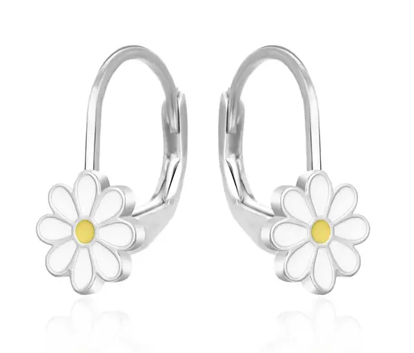Agato Stříbrné dívčí náušnice Bílá květina AGT-ED018L