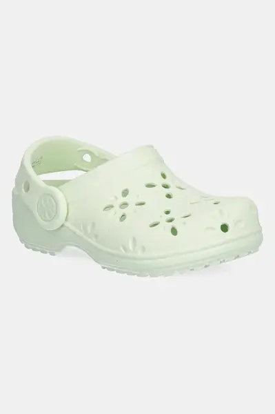 Pantofle Crocs CLASSIC FLORAL CUT OUT CLOG KIDS zelená barva, 210944