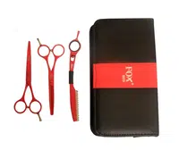 Sada kadeřnických nůžek Fox Color Red 5,5" + břitva - červená (1509493) + dárek zdarma