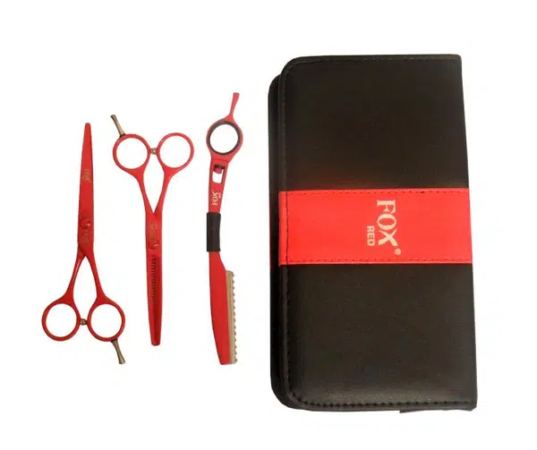 Sada kadeřnických nůžek Fox Color Red 5,5" + břitva - červená (1509493) + dárek zdarma