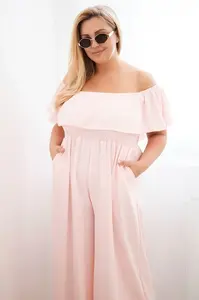 Kesi plus size overal s volánom ružový