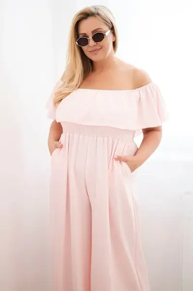 Kesi plus size overal s volánom ružový