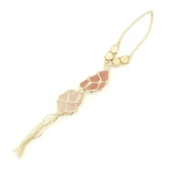 Double Natural Rose Quartz Tassel Pendant Decoration