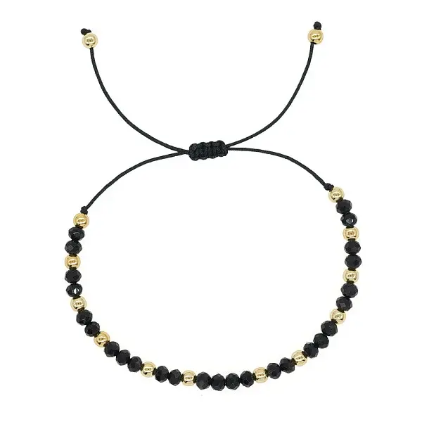Glass & Brass Round Beads Braided Bead Bracelets