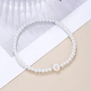 Plastic Pearl Round Beaded Stretch Bracelets for Women