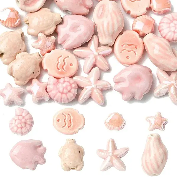 24Pcs 8 Styles Handmade Porcelain Beads