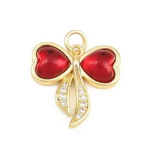 Brass Micro Pave Red Cubic Zirconia Pendants
