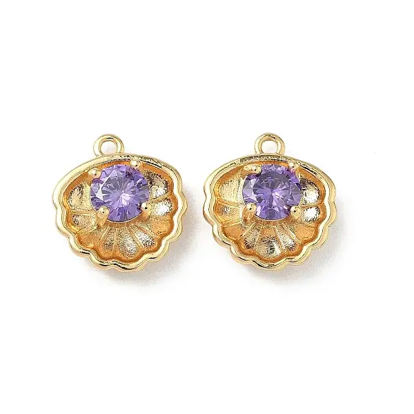 Brass Micro Pave Cubic Zirconia Shell Shape Charms