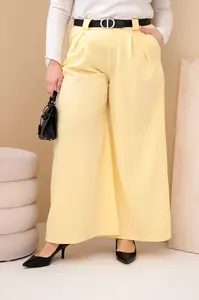 Kesi žluté plus size kalhoty s páskem