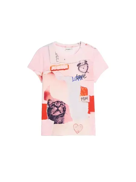 Desigual Tričko  homárová / ružová / rosé / čierna