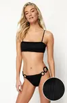 Trendyol Black One-Shoulder Accessory Textured High Leg Brazilian Bikini Set