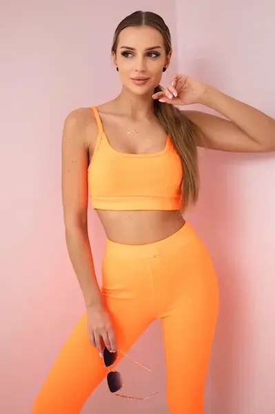 Striped top set with orange neon blouse