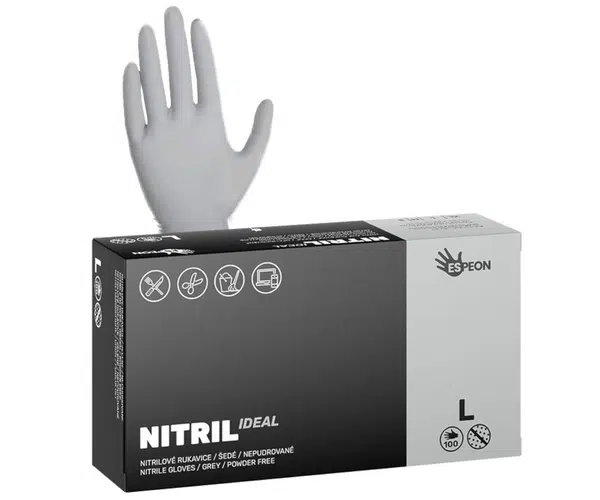Nitrilové rukavice Espeon Nitril Ideal - 100 ks, šedé, velikost L (100170) + dárek zdarma