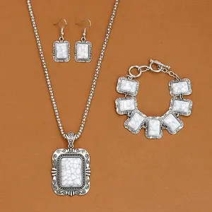 Rectangle Alloy with Synthetic Turquoise Pendant Necklaces & Dangle Earrings & Link Bracelets Sets