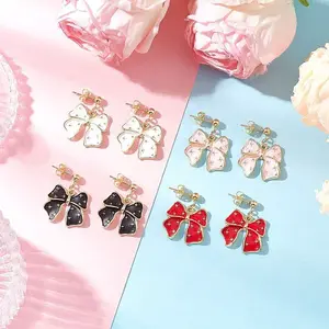 Bowknot Alloy Enamel Dangle Stud Earrings