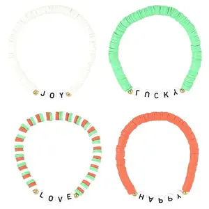 4Pcs Christmas Handmade Polymer Clay Heishi Bead Stretch Bracelet Sets