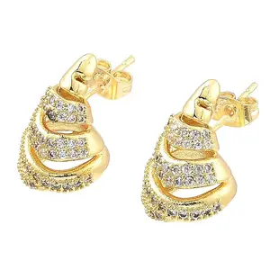 Rack Plating Brass Micro Pave Clear Cubic Zirconia Stud Earrings