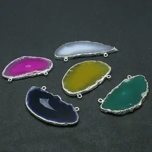 Electroplated Natural & Dyed Agate Big Pendants