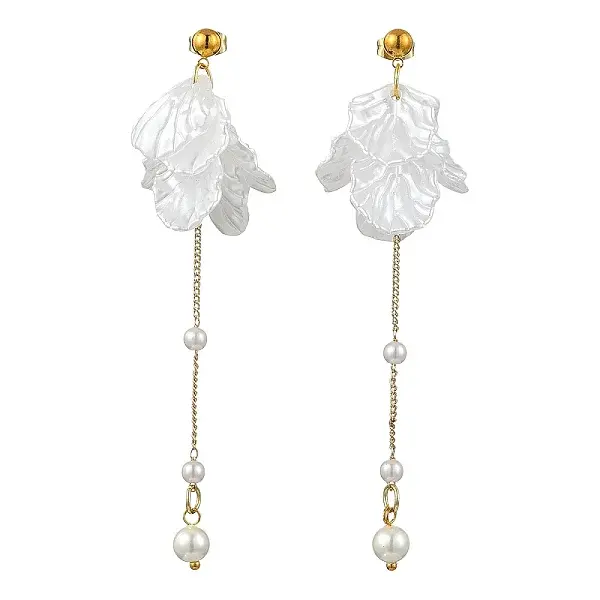 Acrylic Pearl Petal & Shell Pearl Bead Stud Dangle Earrings