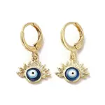 Evil Eye Golden Brass Dangle Leverback Earrings