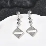Rhombus Brass Micro Pave Clear Cubic Zirconia Dangle Stud Earrings
