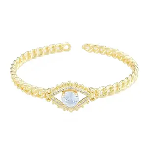 Cubic Zirconia Horse Eye Open Cuff Bangle