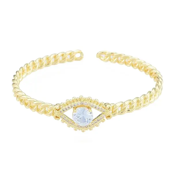 Cubic Zirconia Horse Eye Open Cuff Bangle