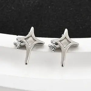 Brass Micro Pave Clear Cubic Zirconia Stud Earrings