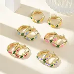 Brass Enamel Hoop Earrings for Women