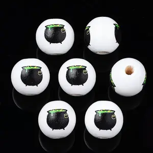 Halloween Printed Natural Wood Beads