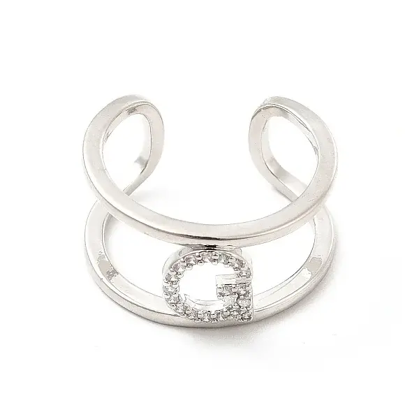 Clear Cubic Zirconia Initial Letter Open Cuff Ring