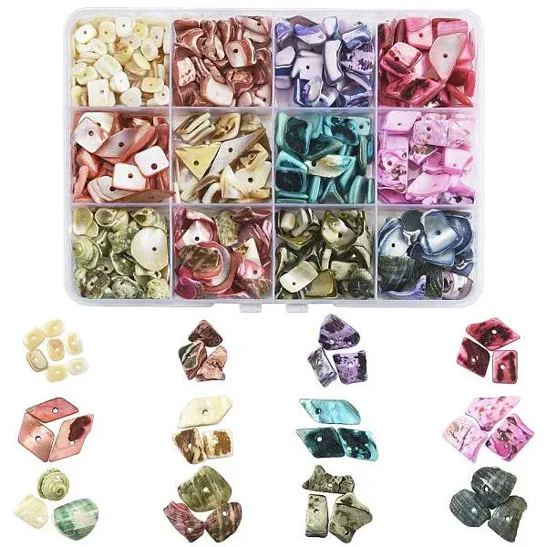 165G 12 Styles Dyed Natural Freshwater Shell Chips Beads