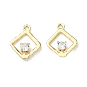 Brass Micro Pave Cubic Zirconia Rhombus Charms