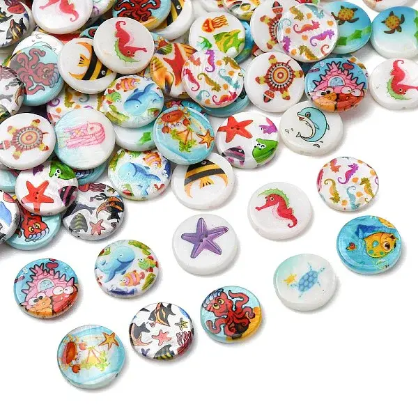 Ocean Theme Printed Natural Freshwater Shell Beads