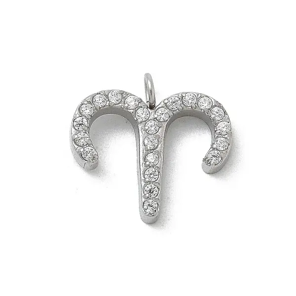 304 Stainless Steel Micro Pave Cubic Zirconia Charms