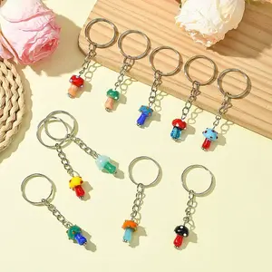 10Pcs Lampwork Mushroom Pendant Keychain