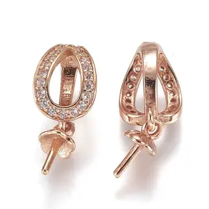 Brass Micro Pave Cubic Zirconia Cup Pearl Peg Bails Pin Pendants