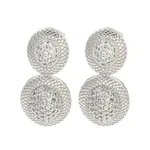 Oval Brass Pave Clear Cubic Zirconia Dangle Stud Earrings
