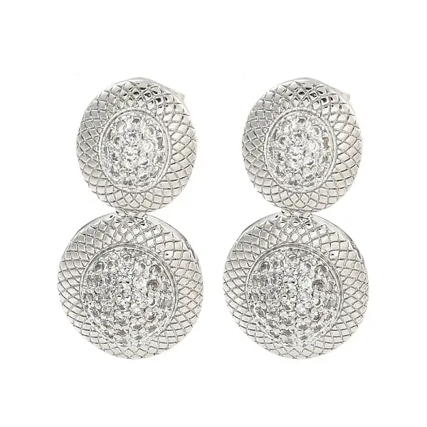 Oval Brass Pave Clear Cubic Zirconia Dangle Stud Earrings