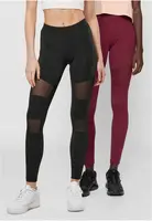 Women's fishnet leggings 2 pcs black+burgundy